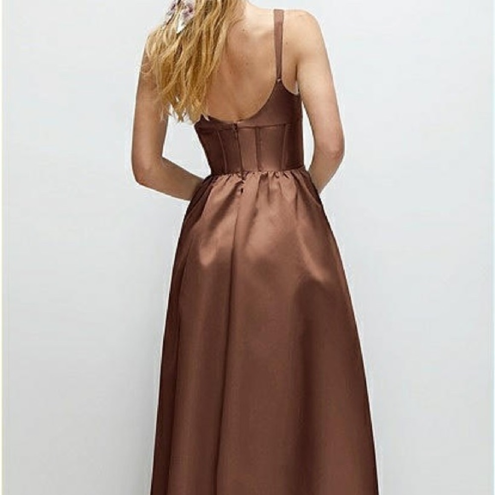 Dessy Collection Corset Satin Maxi Dress with Pockets, Cognac, Size 4, Worn Once - Picture 2 of 4